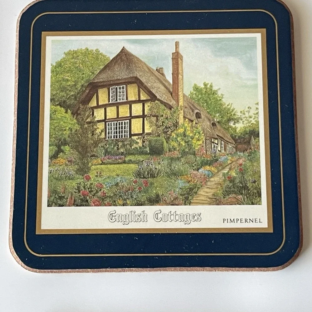 Vintage Pimpernel English Cottages Coaster Set of 6 Cork Backed Made In England